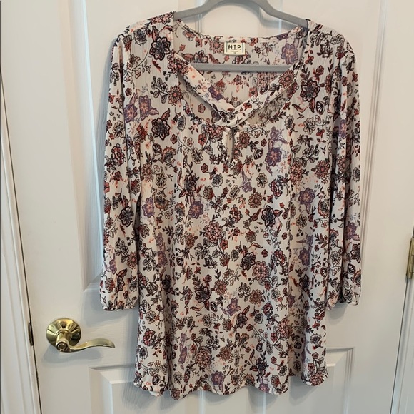 H.I.P. Floral Women's Top - Pink Purple Red Made in USA size 1X - Picture 1 of 6